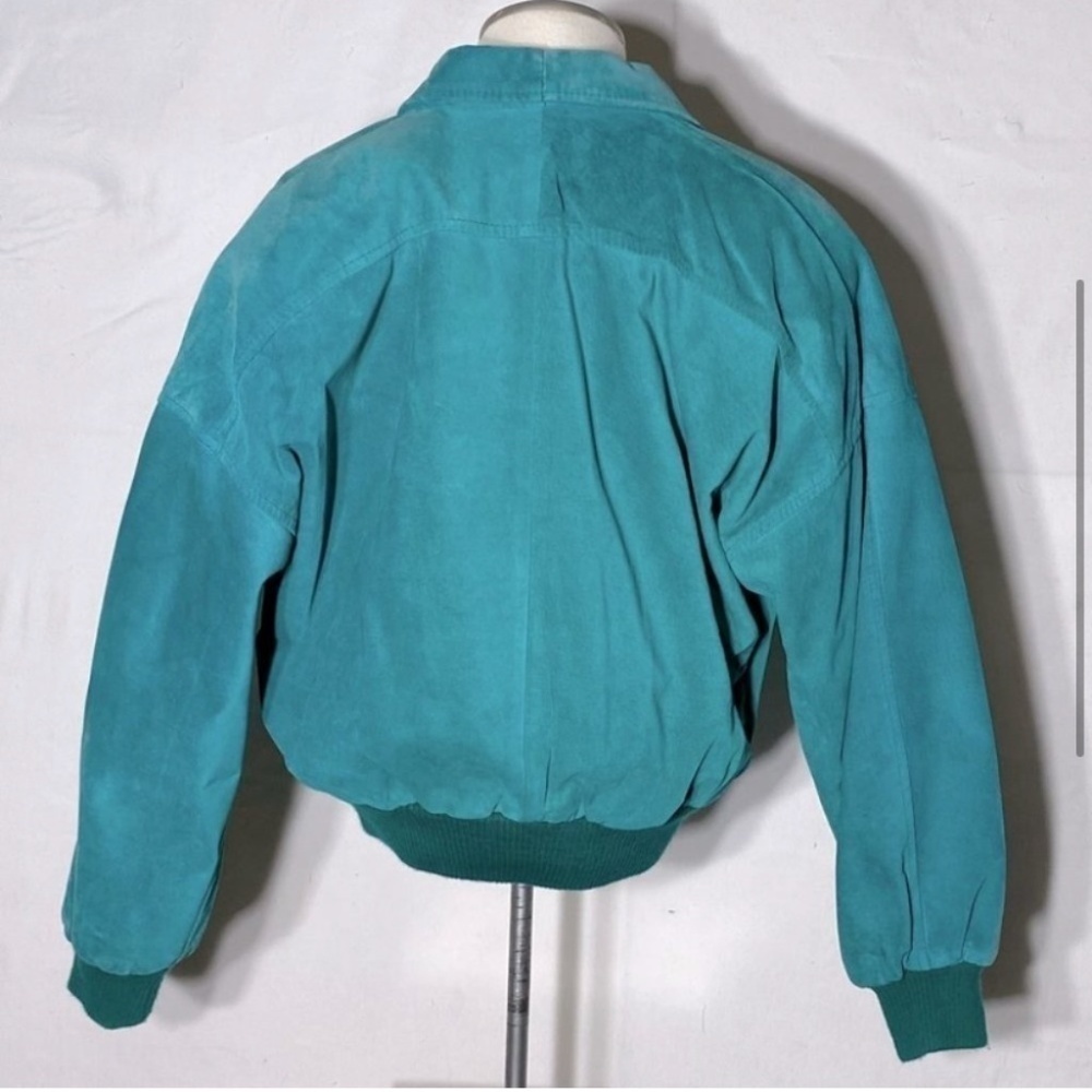 Vintage Daniel Marcus Cropped Teal Suede 90s Jacket M - Picture 4 of 15